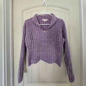 Pink Rose Lavender Ribbed Half-Zip Sweater